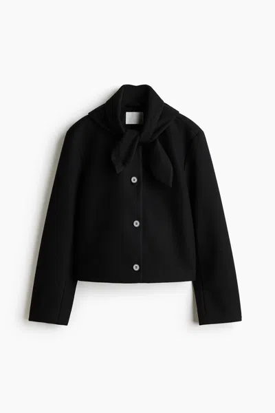 H&m Scarf-collar Twill Jacket In Black