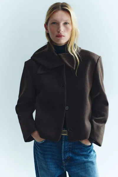 H&m Scarf-collar Twill Jacket In Black