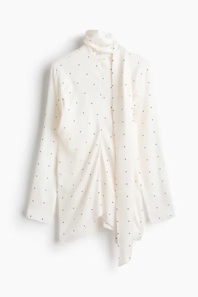 H&m Scarf-collar Viscose Blouse In White