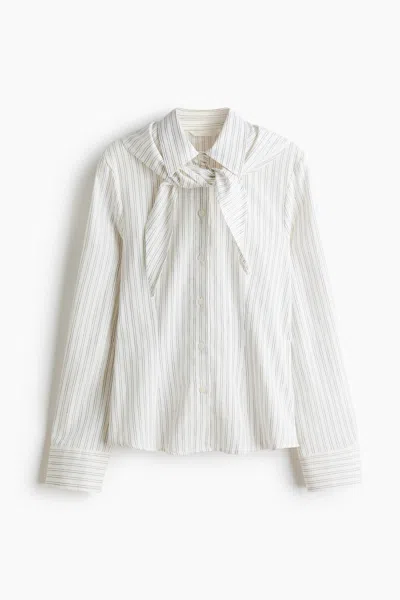 H&m Scarf-detail Cotton Shirt In White