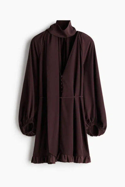 H&m Scarf-detail Dress In Brown