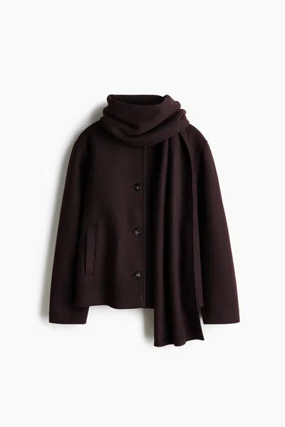 H&m Scarf-detail Jacket In Brown