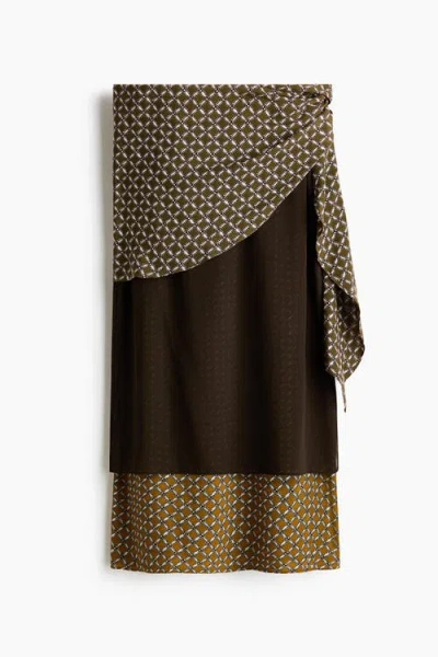 H&m Scarf-detail Layered Skirt In Brown