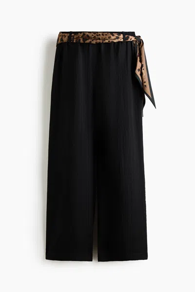 H&m Scarf-detail Linen-blend Pants In Black