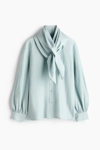 H&m Scarf-detail Shirt In Blue