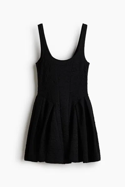 H&m Scoop-neck Dress With Flared Skirt In Black