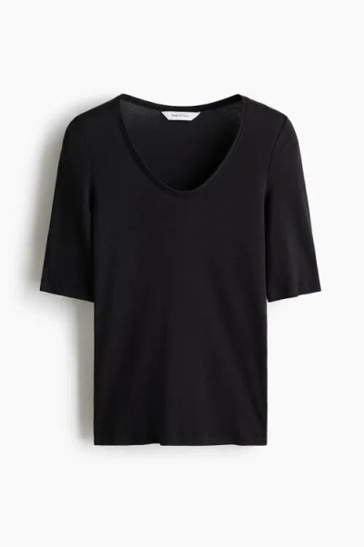 H&m Scoop-neck Pima Cotton Top In Black