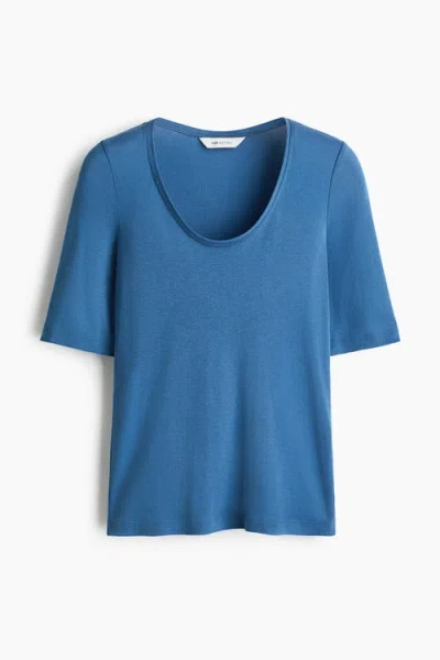 H&m Scoop-neck Pima Cotton Top In Blue