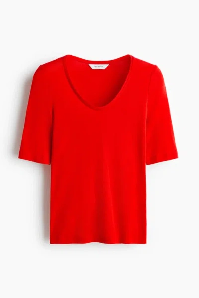 H&m Scoop-neck Pima Cotton Top In Red