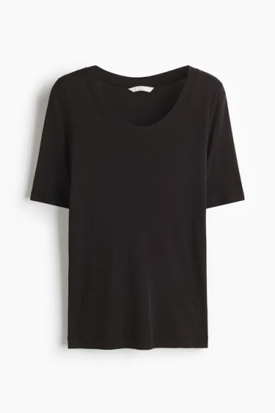 H&m Scoop-neck Pima Cotton T-shirt In Black