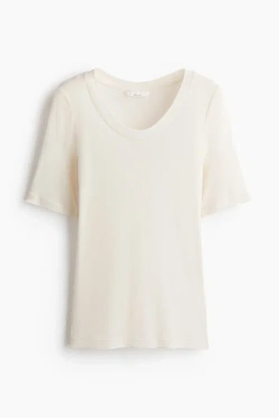 H&m Scoop-neck Pima Cotton T-shirt In Silver
