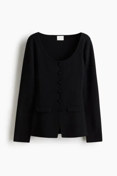 H&m Scoop-neck Rib-knit Cardigan In Black
