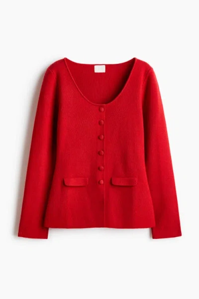 H&m Scoop-neck Rib-knit Cardigan In Red