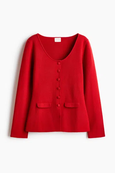 H&m Scoop-neck Rib-knit Cardigan In Red