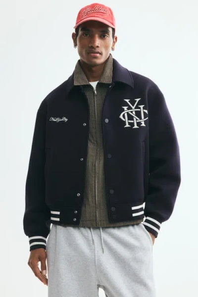 H&m Scuba Knit Baseball Jacket In Black