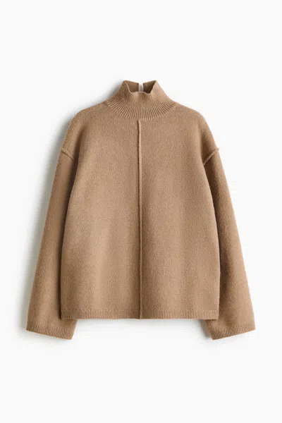 H&m Seam-detail Mock Turtleneck Sweater In Gold