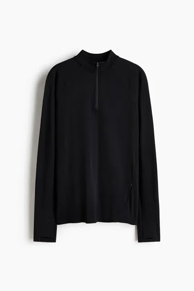 H&m Seamless Half-zip Sports Top With Drymove In Black