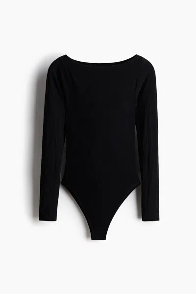 H&m Seamless Lace Bodysuit In Black