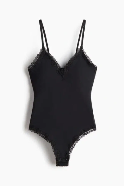 H&m Seamless Lace-trimmed Body In Black