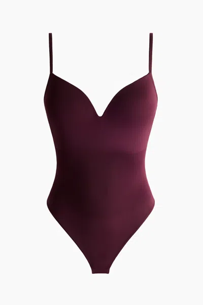 H&m Seamless Light Shape Bodysuit In Burgundy