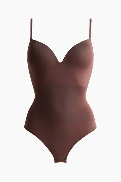 H&m Seamless Light Shape Bodysuit In Brown