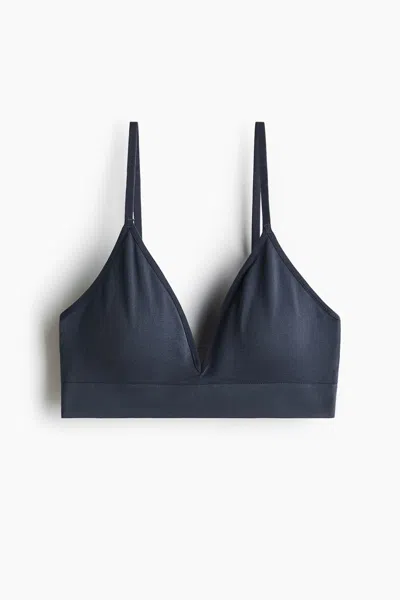H&m Seamless Padded Soft-cup Bra In Blue