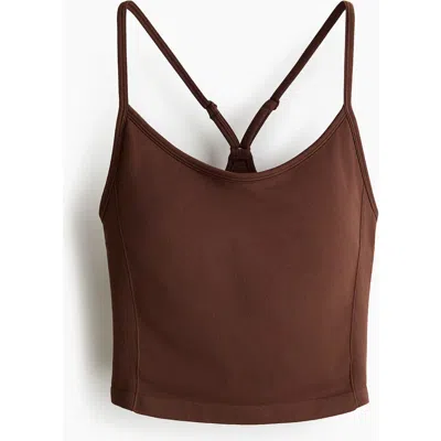 H&m Seamless Sports Top With Drymove In Brown