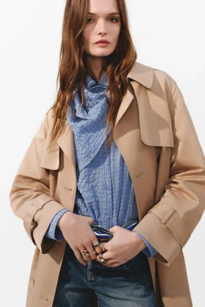 H&m Seersucker Shirt With Scarf In Blue