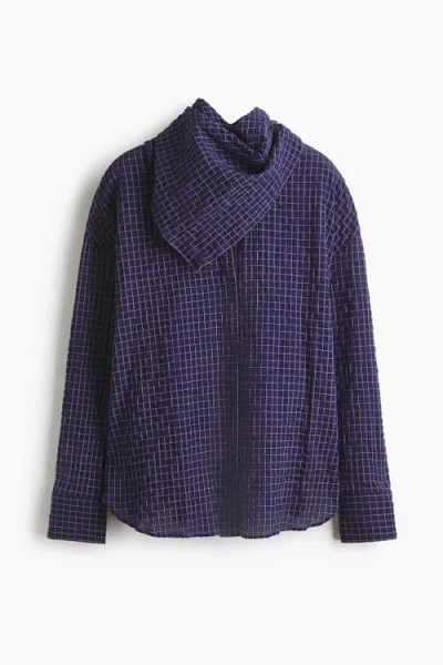 H&m Seersucker Shirt With Scarf In Blue