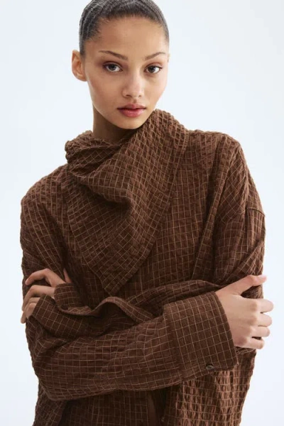 H&m Seersucker Shirt With Scarf In Brown
