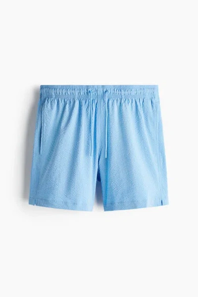 H&m Seersucker Swim Shorts In Blue
