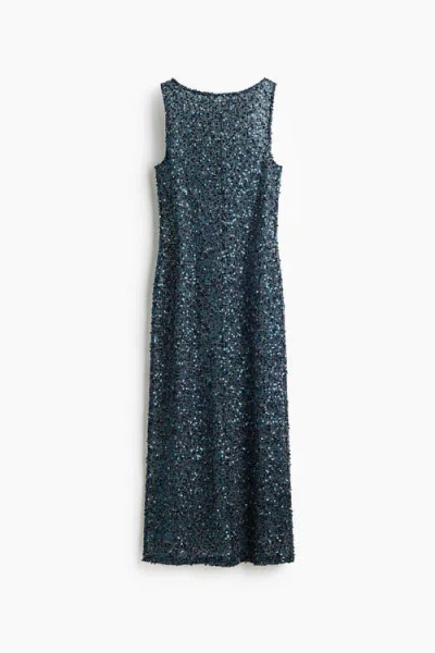 H&m Sequined Net Dress In Blue