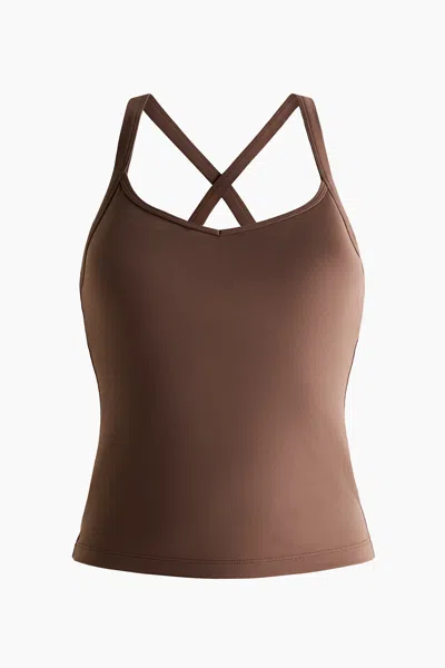 H&m Shelf-bra Sports Top With Softmove In Brown