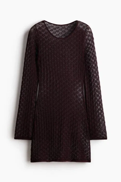 H&m Shimmering Pointelle-knit Top In Brown