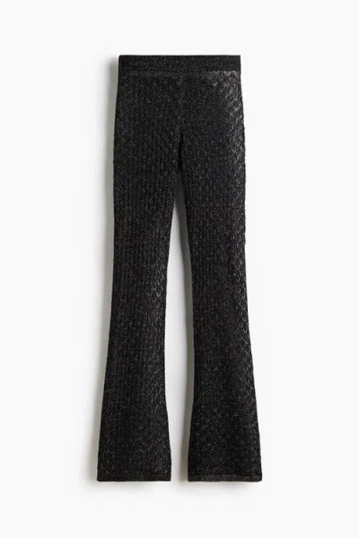 H&m Shimmering Pointelle-knit Trousers In Black