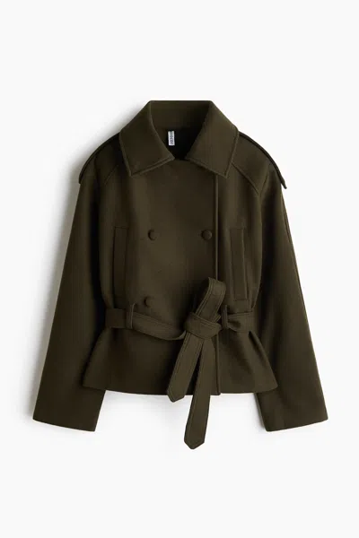 H&m Short Double-breasted Coat In Transparent