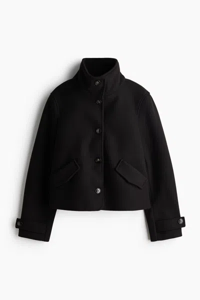 H&m Short Funnel-collar Jacket In Black
