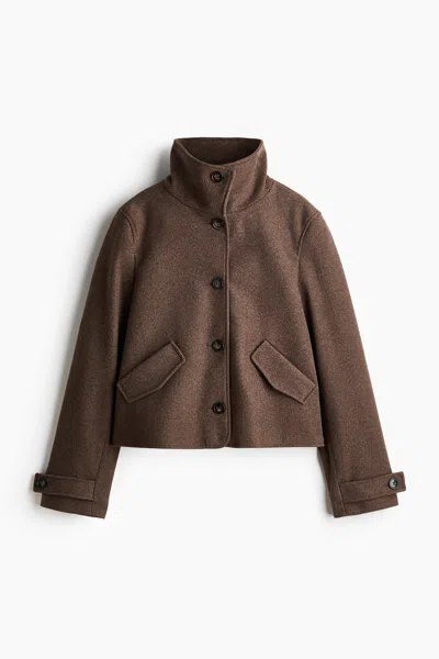 H&m Short Funnel-collar Jacket In Brown