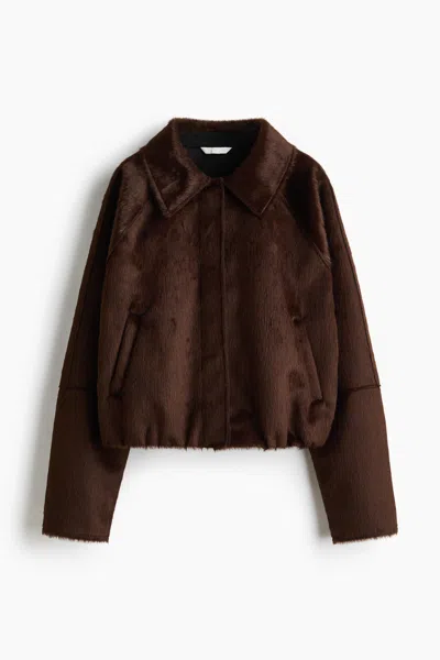 H&m Short Jacket With Collar In Dark Brown