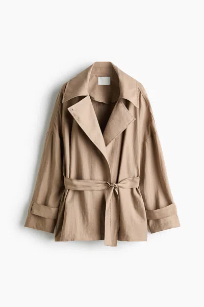 H&m Short Lyocell-blend Trench Coat In Neutral
