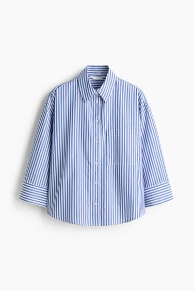 H&m Short Poplin Shirt In Blue