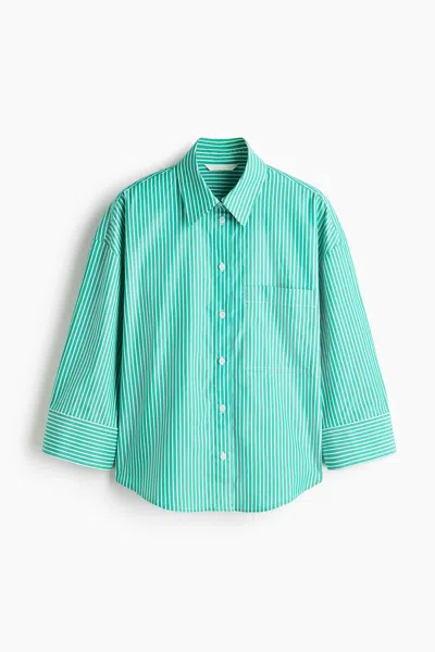 H&m Short Poplin Shirt In Green