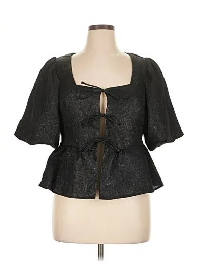 Pre-owned H&m Short Sleeve Blouse In Black