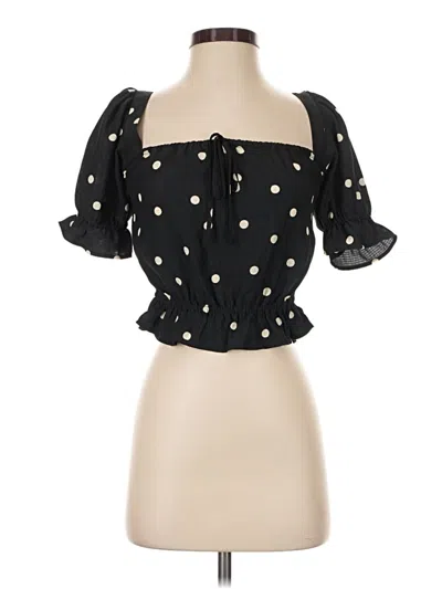 Pre-owned H&m Short Sleeve Blouse In Black