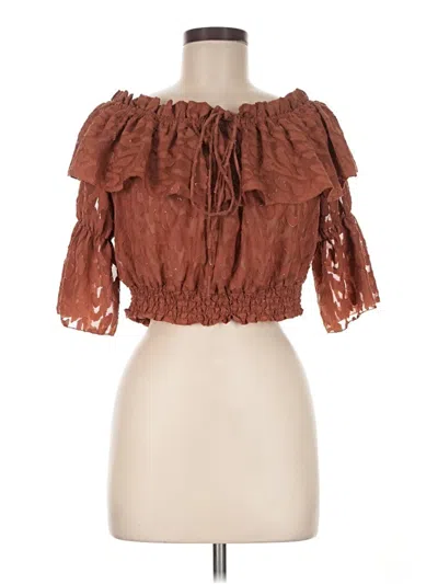 Pre-owned H&m Short Sleeve Blouse In Brown