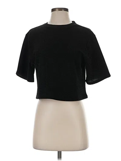 Pre-owned H&m Short Sleeve Top Black Mock Neckline Tops