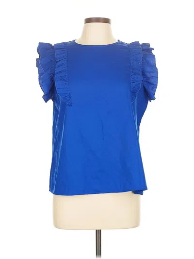 Pre-owned H&m Short Sleeve Top Blue Ruffles Neckline Tops