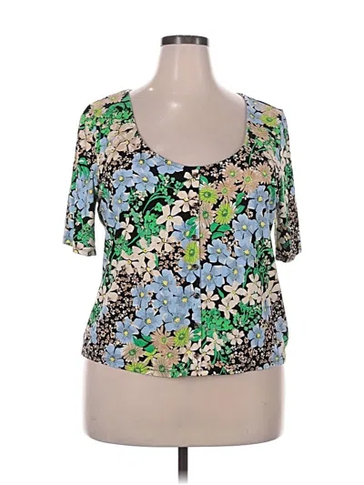 Pre-owned H&m Short Sleeve Top Blue Scoop Neck Tops