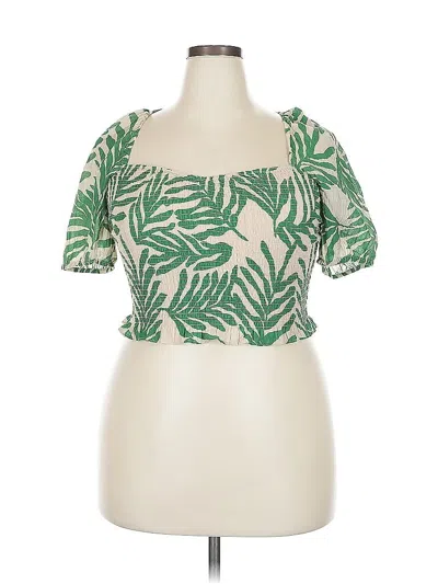 Pre-owned H&m Short Sleeve Top Green Sweetheart Neckline Tops