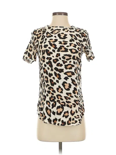 Pre-owned H&m Short Sleeve Top Ivory Animal Print Pattern Keyhole Neckline Tops In White
